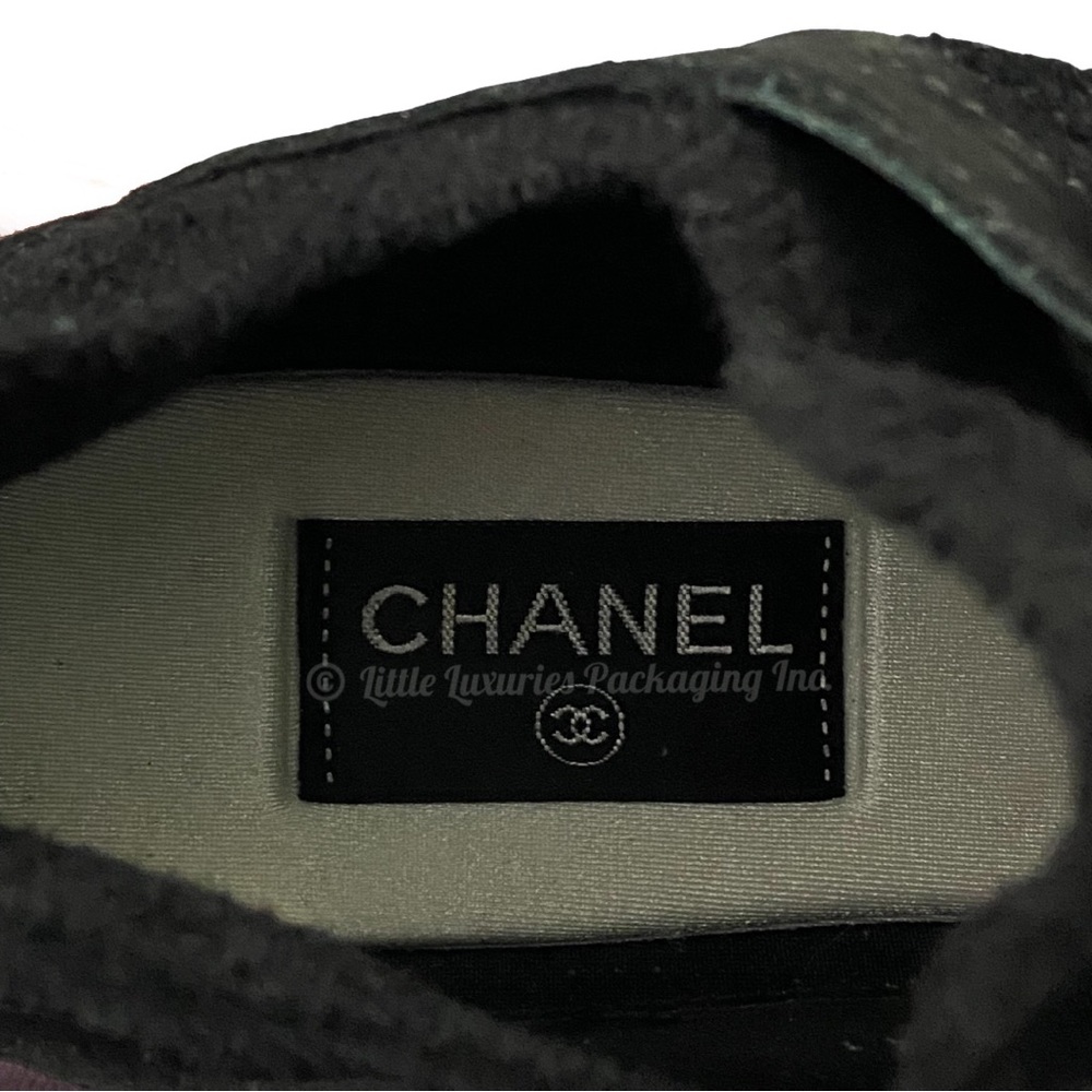 Authentic Chanel Women's Black/Black Knit Fabric Suede Calfskin CC Logo Sneakers - Picture 9 of 14